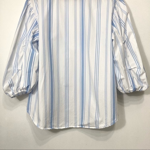 Zara V-Neck Striped Balloon Sleeve High Low Blouse Size M - Picture 11 of 15